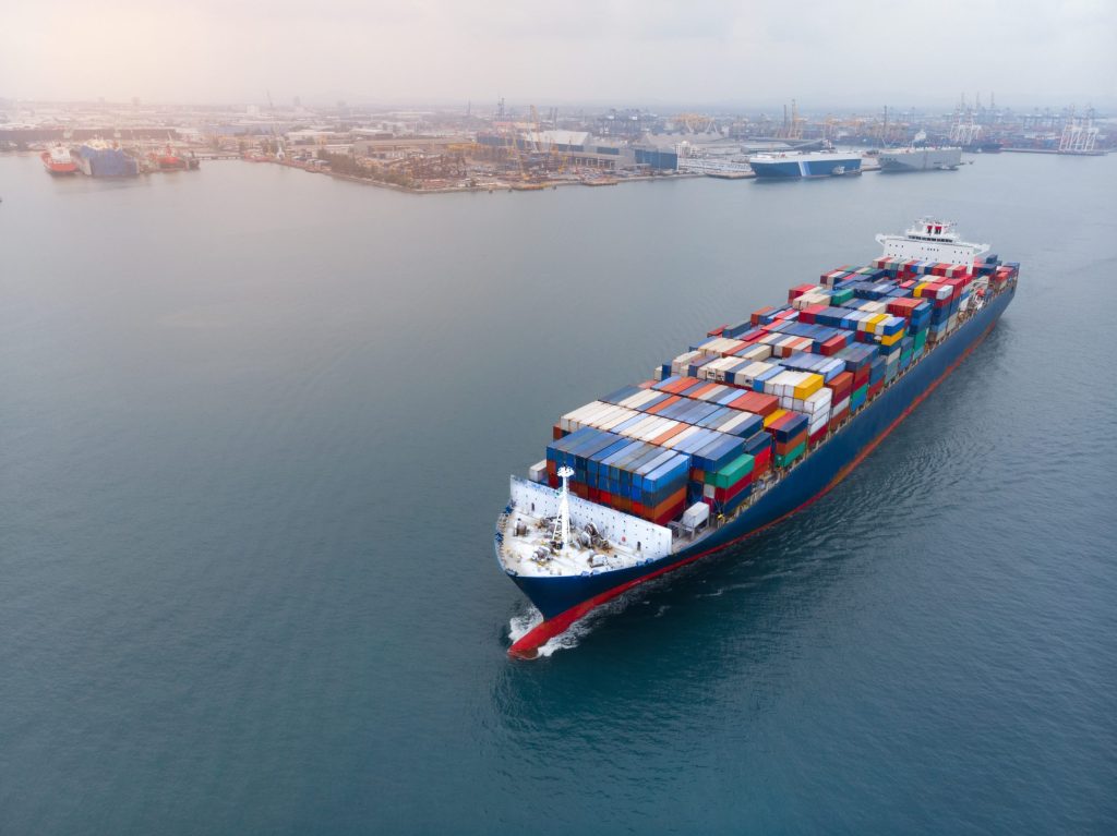 Aerial,Of,Cargo,New,Ship,Carrying,Container,And,Running,For